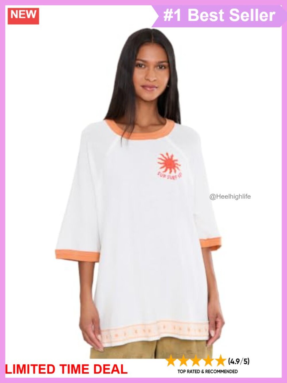 Giulia Tee Cotton Oversized Fit Ringer Crew Neck Embroidered